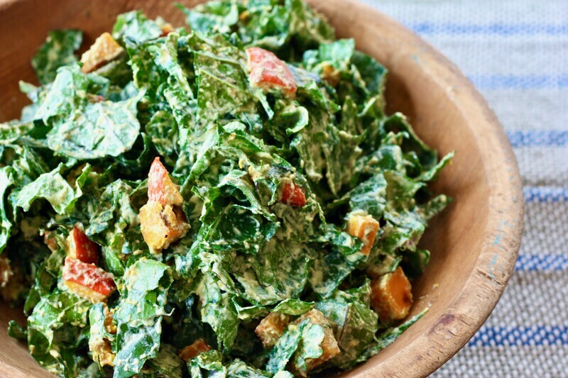 Raw Ranch Kale Salad with Roasted Pumpkin Croutons